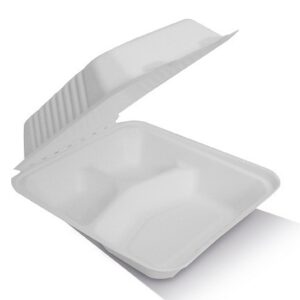 Clamshell Sugarcane 8″ 3 Compartments 200pc/ctn