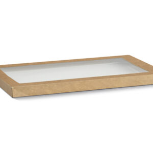 Rectangle Kraft Catering Tray Lid -Large -PET Window-100/ctn