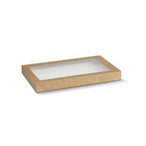 Rectangle Kraft Catering Tray Lid -Small-PET Window-100/ctn