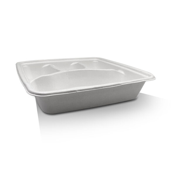 Square Takeaway Tray 9″ 4 Compartment 200pc/ctn